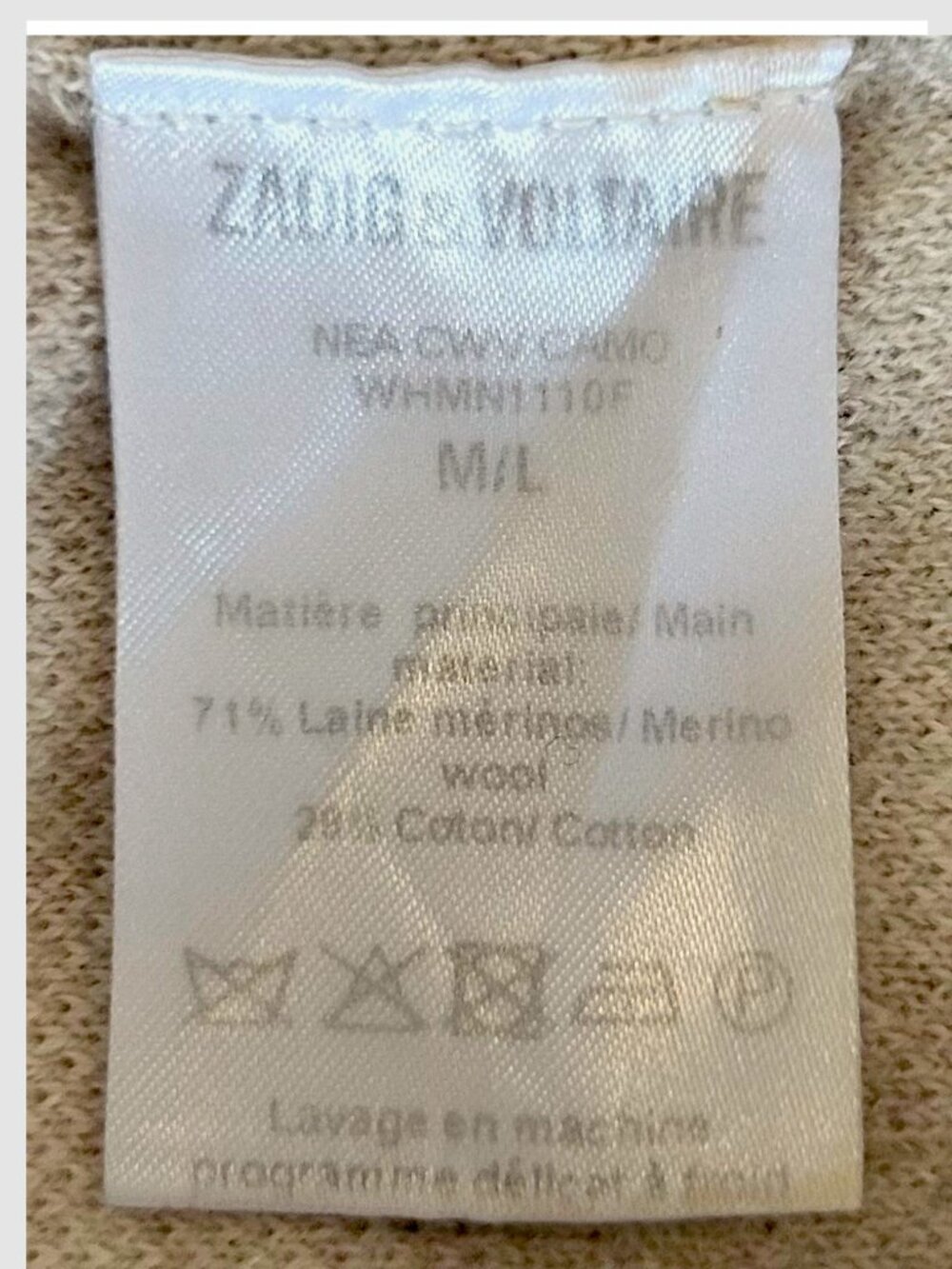 Zadig & Voltaire Camo Hoodie Beige Pullover Front Pocket M - Picture 10 of 10
